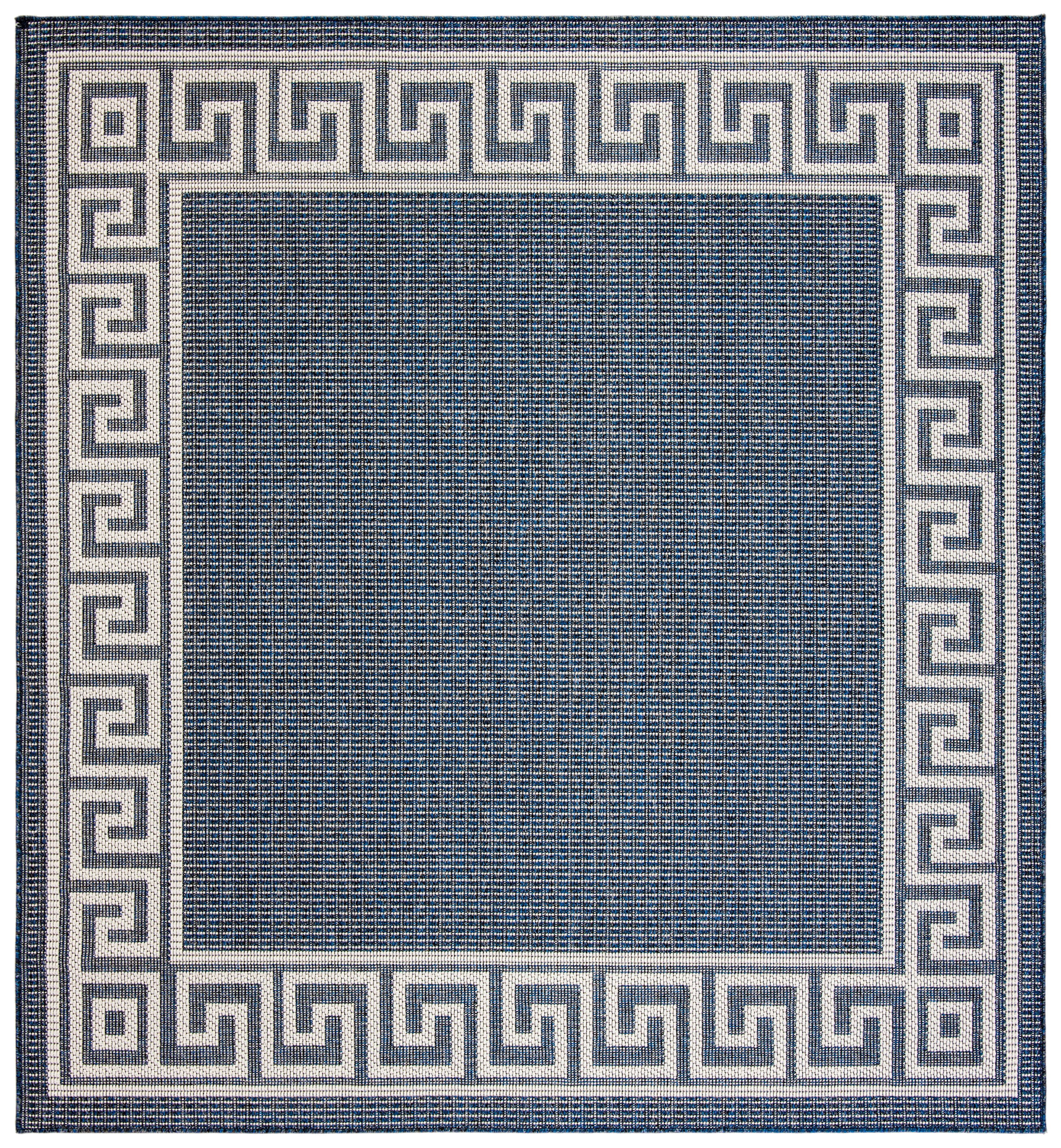 SAFAVIEH Machine Washable Rug Indoor/Outdoor Bermuda Collection - Bermuda Isidora Geometric Machine Washable Indoor/Outdoor Area Rug, Dark Blue/Ivory, 8' x 8' Square
