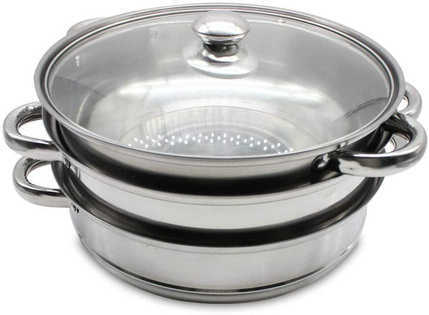 Glass Lid 28cm 3 tier Stainless Steel Steamer Cooker Pot Pan 