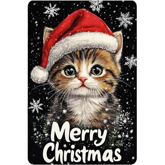 Metal Tin Sign Merry Christmas Cat Vintage Sign Retro Tin Sign Aluminum Sign for Bedroom Kitchen Garden Wall Bab Club Coffee Home Decor 8x12 Inch