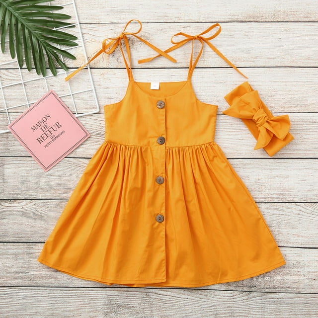 LEEy-world Robes pour Filles Tout-Petits Enfants Bébés Filles Sans Manches Décontracté Robe Patineuse pour École Fête Robes de Princesse, Jaune