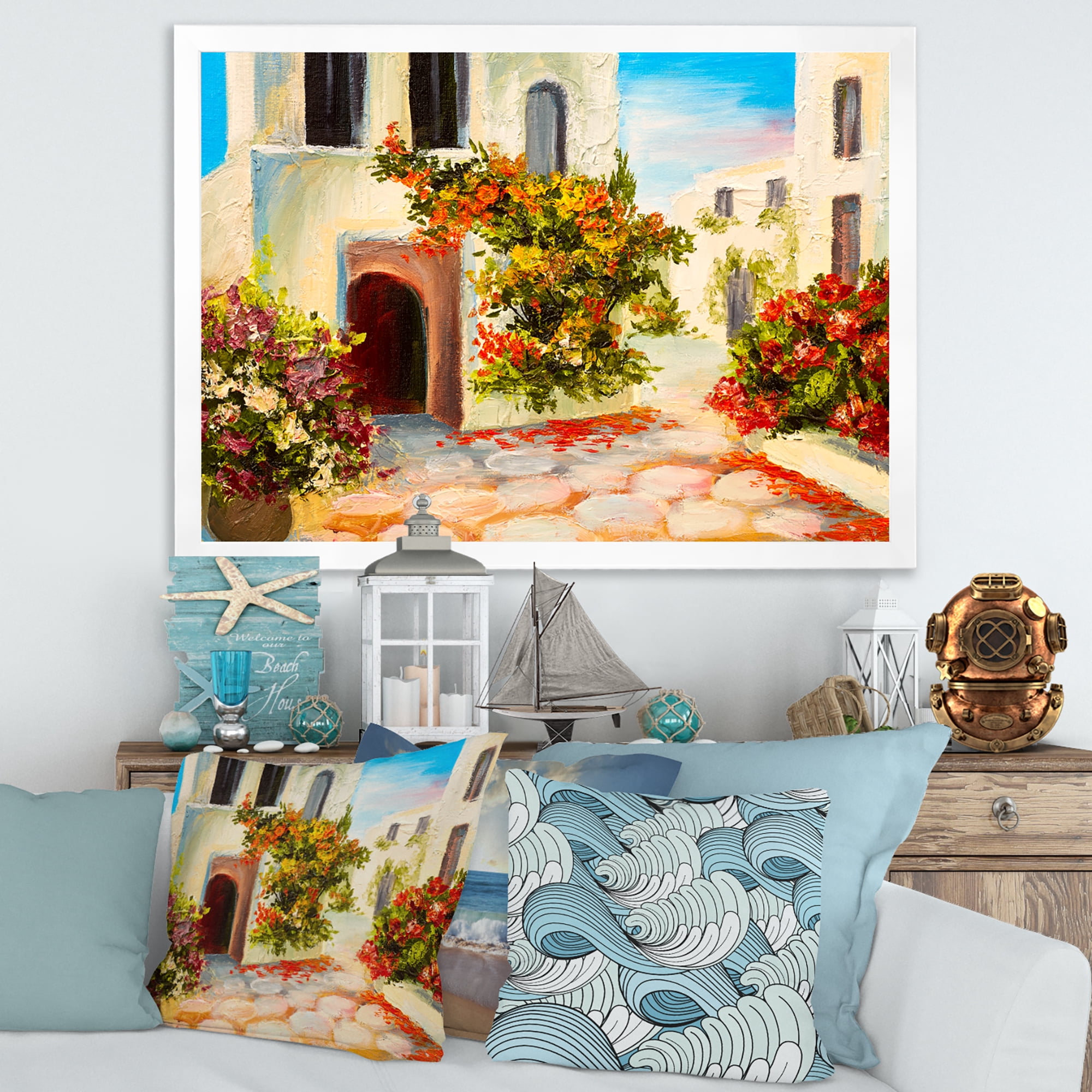 Designart 'The Mountain With Flowers With Little House I' Nautical & Coastal Framed Art Print