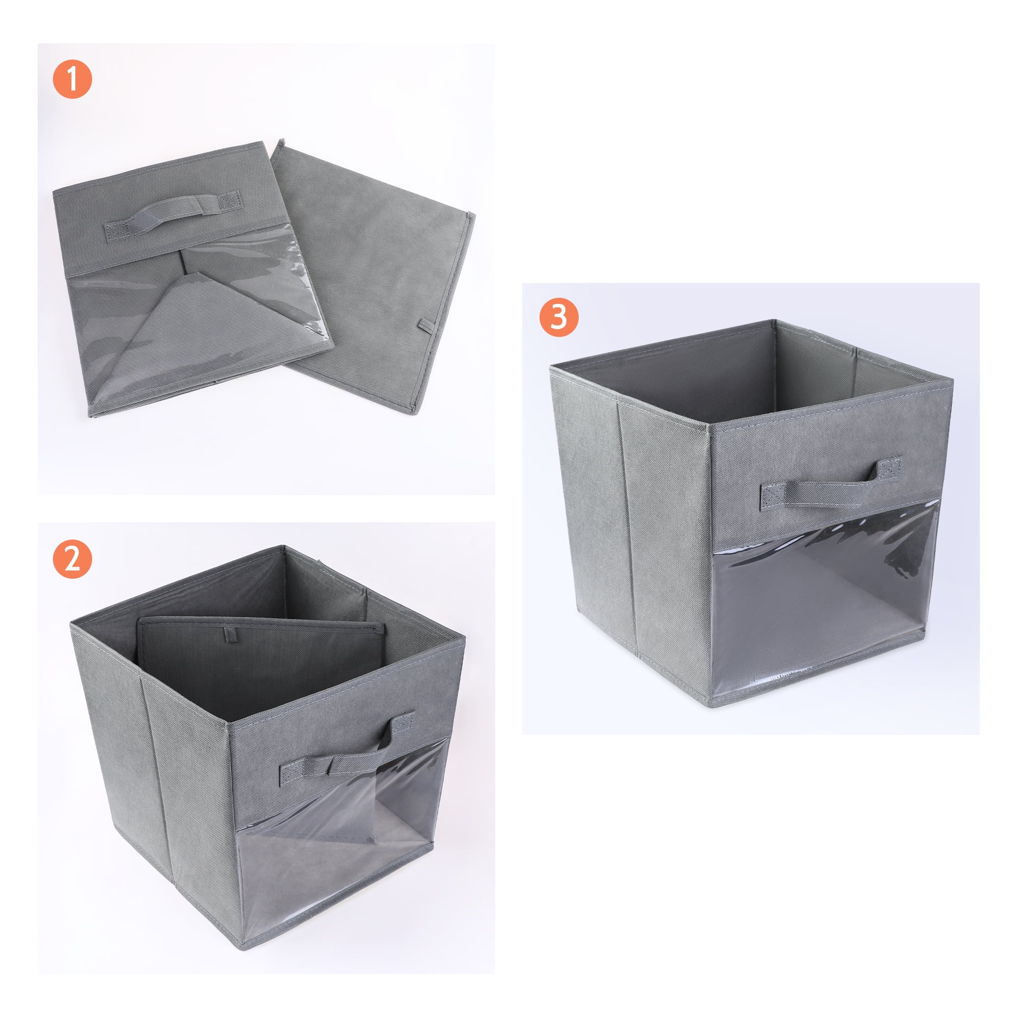 Unique Bargains Set of 3 Fabric Storage Bins with Handle for Organizing Clothes Gray