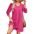 thumbnail image 2 of Vestido WIHOLL, talla grande, cuello en V, manga 3/4, primavera y verano, rosa intenso, 2 of 4