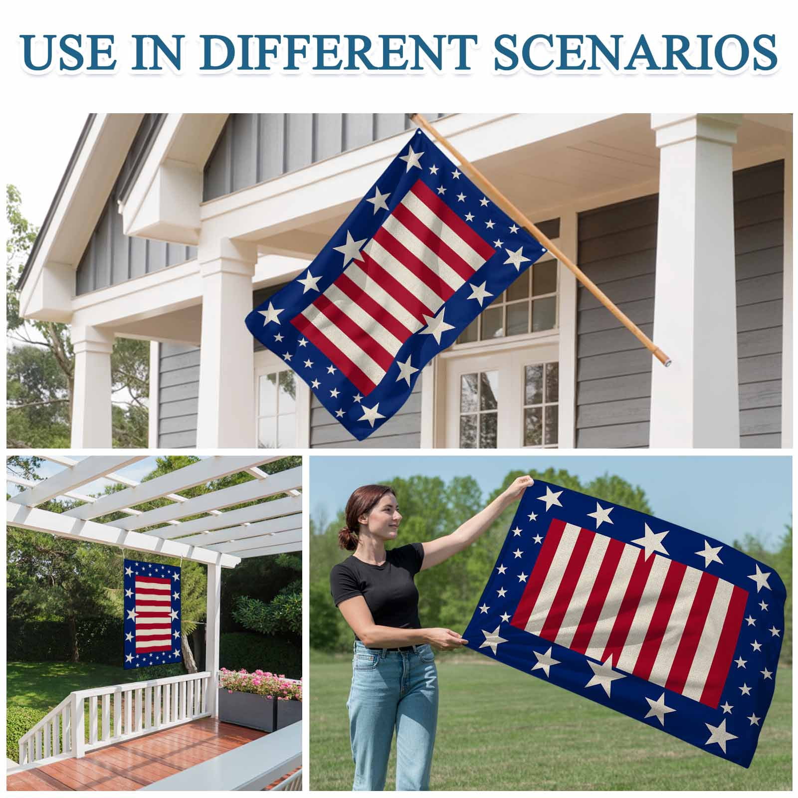 4th of July Flags for Outside 3x5 ft USA Flag Retro Outdoor Flags Double Sided Grommets House Banner Stripes Stars Red Blue White Patio Yard Flag for Outdoor Party Porch Independence Day Decor