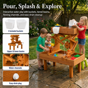 Avenlur Wooden Water Table for Toddlers Outdoor Sensory Play Table with Buckets & Drain Plug, Montessori STEM Water Activity Table for Kids Backyard Patio Garden, Natural Wood Water Play Station