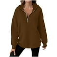 thumbnail image 2 of CQONEPT Women's Hoodies Half Zip Sweatshirts Lounge Solid Color Pullover Fall Fashion Clothes with Pockets Brown XL, 2 of 6