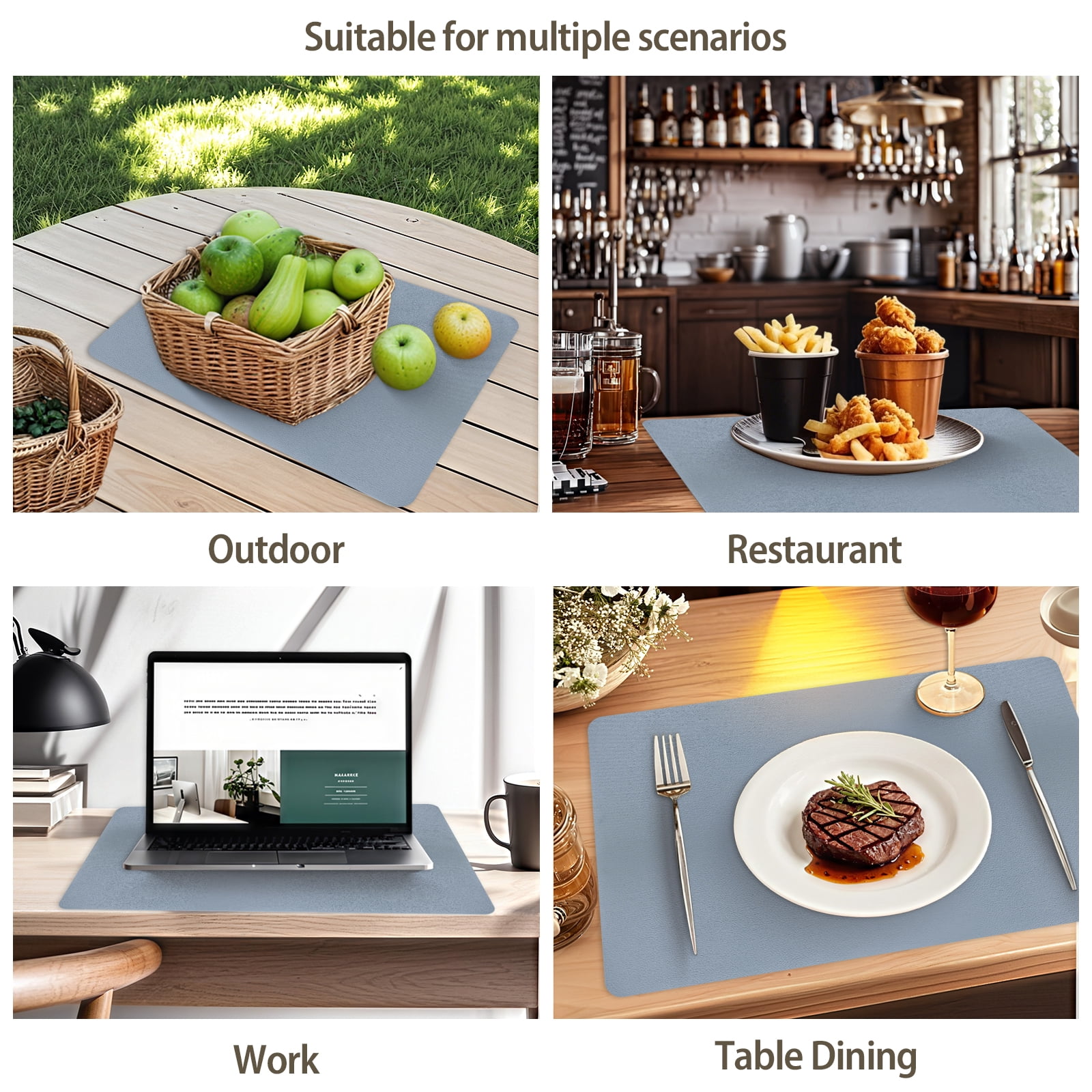 Unbranded Faux Leather Placemats, Washable Wipeable, Heat-Resistant, Set of 4, 18" x 12"