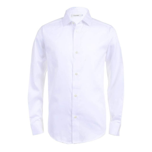 Camisa Calvin Klein vestido blanco de satén de manga larga para niños, talla 8