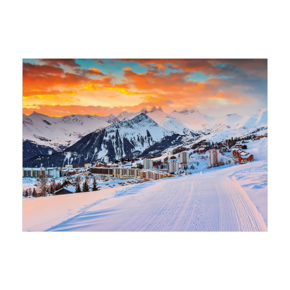 Ambesonne Winter Jigsaw Puzzle, Winter Season Mountain, Heirloom-Quality Fun Activity for Family Durable Cardboard, 1000 pcs, Orange White