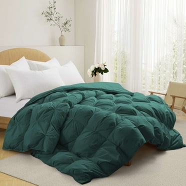 Peace Nest All Season 100% Cotton White Goose Feather Down Comforter with Pinch Pleat Design Gusseted Green Full/Queen