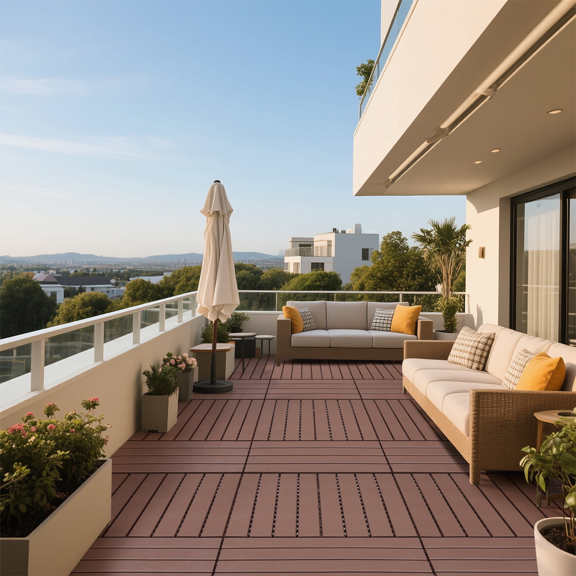 Interlocking Deck Tiles 12x12 Inch Outdoor Flooring, Waterproof PP Patio Floor Tiles DIY