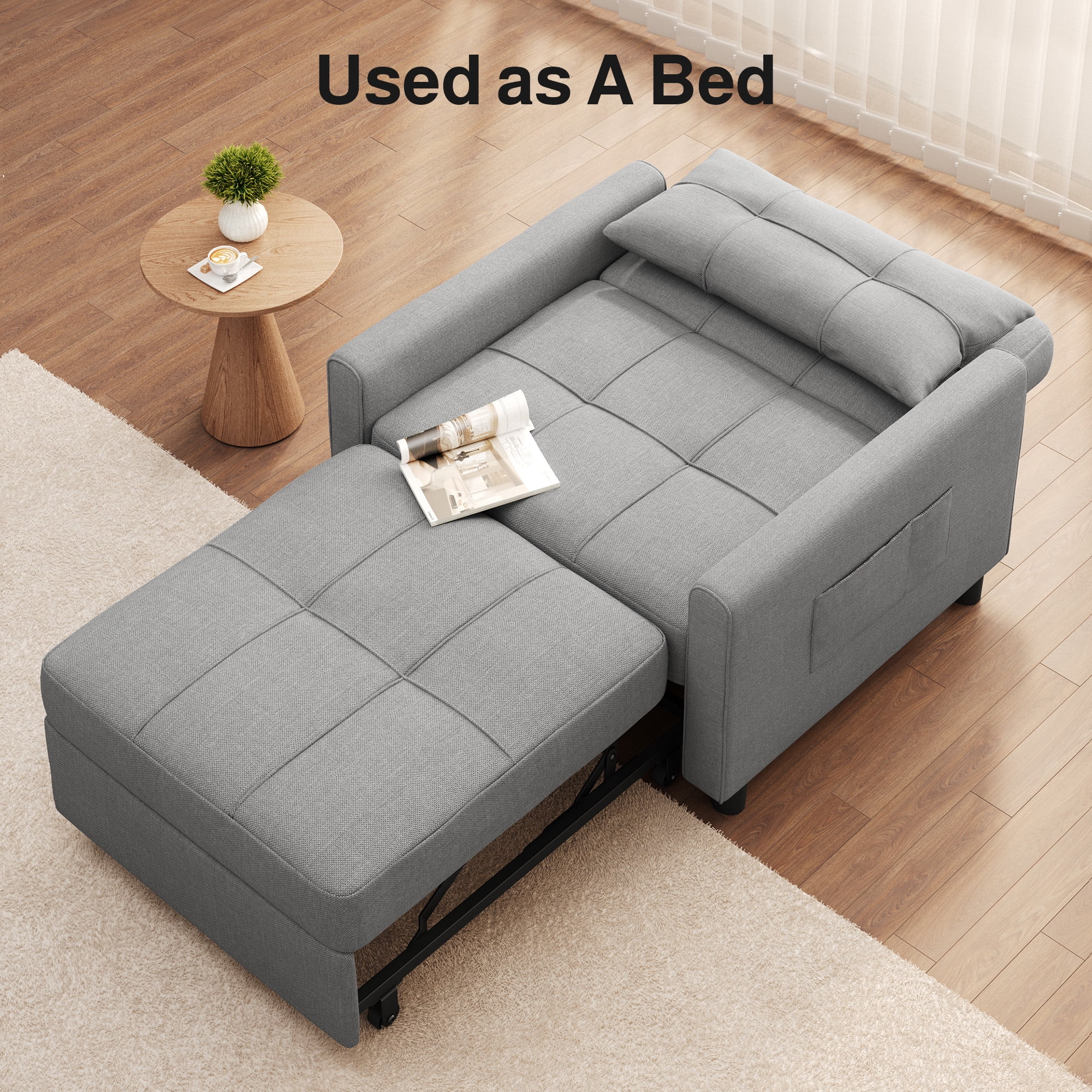 Lofka Convertible Sofa Chair Bed,3-in-1 Sleeper Sofa with Pull-Out Bed Clearance for Apartment| Bedroom, Grey