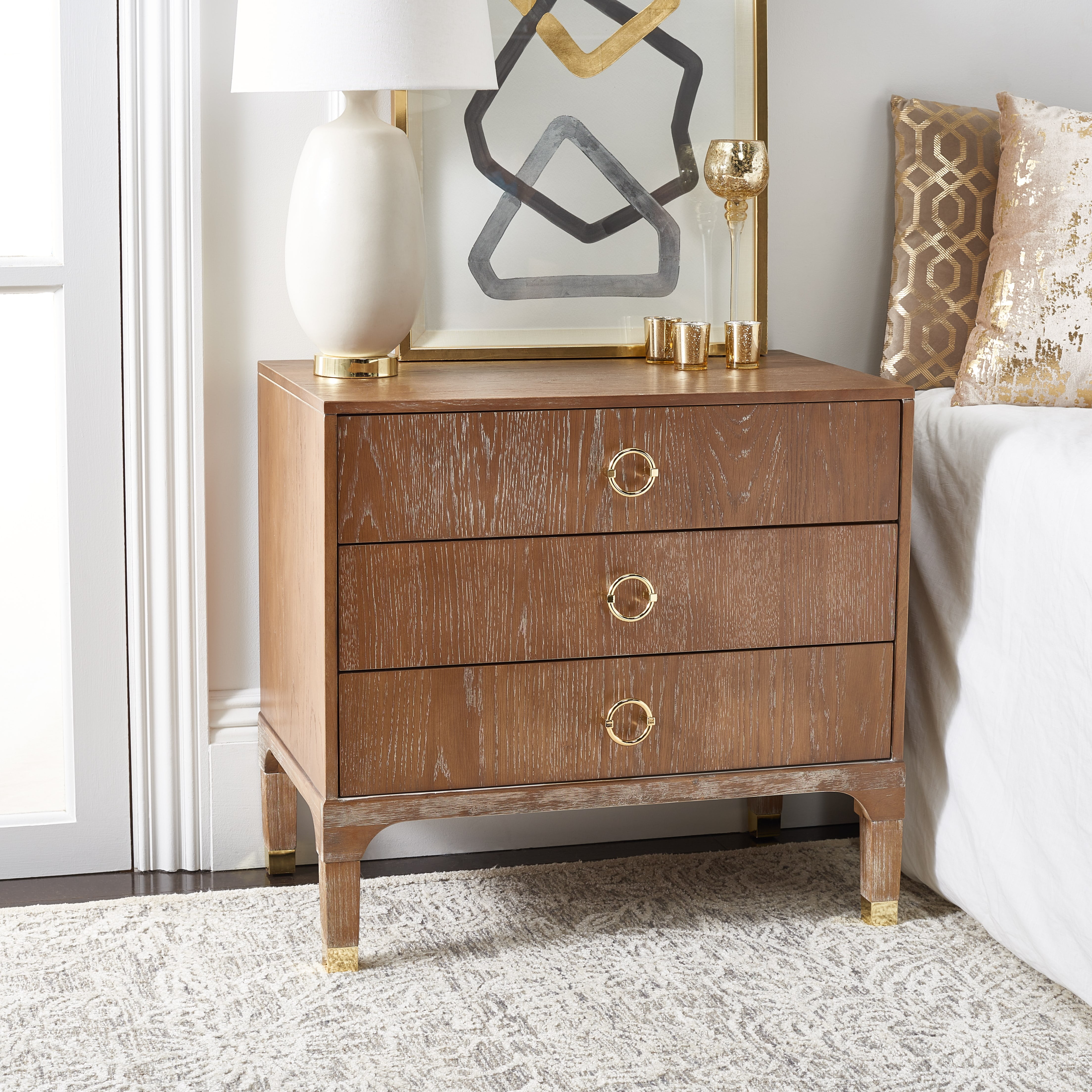 Safavieh Lorna 3-Drawer Contemporary Night Stand, Natural