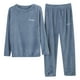 thumbnail image 1 of Conjunto de pijama de franela de color liso para mujer: cálido y cómodo, dos piezas, cuello redondo, forro polar coral, adecuado para invierno/otoño, talla única, 1 of 7