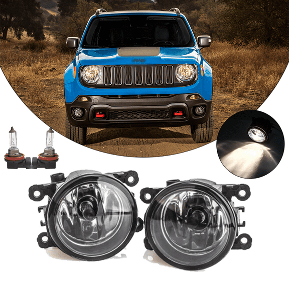 CCPAO Compatible with 2015-2018 Jeep Renegade Clear Lens Bumper Fog Light Lamp Pair OE Replacement