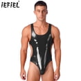 thumbnail image 2 of Lencería para hombre, traje de baño de charol con efecto mojado, espalda abierta, escote en U, sin mangas, lencería, traje de baño de una pieza, ropa de baño para fiesta, 2 of 5