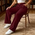 thumbnail image 3 of Oksale Corduroy Dress Pants for Women with Pockets Plus Size Pleated Front Business Casual Pants Loose Straight Leg Pants Officewear Wine M, 3 of 6
