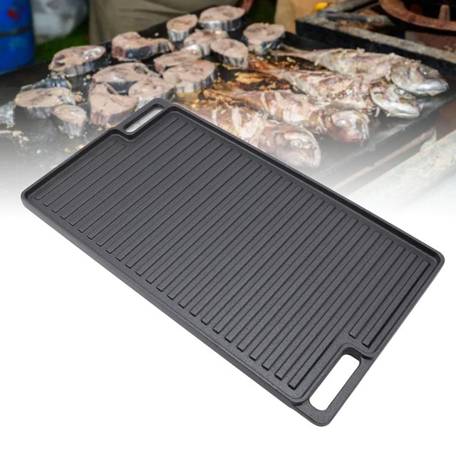 Plancha Rectangular de Hierro Fundido, Horno A Salvo Resistente Al Calor de la Parrilla Reversible Reversible Manijas Huecas para al Aire Libre