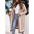 thumbnail image 4 of Women'S Color Block Vertical Striped Open Front Oversized Hooded Long Cardigan Sweaters with Pockets Light Khaki S, 4 of 8