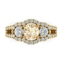 2.16 ct Round Cut Natural Morganite 3 Stone 18K Yellow Gold Womens Engagement Ring
