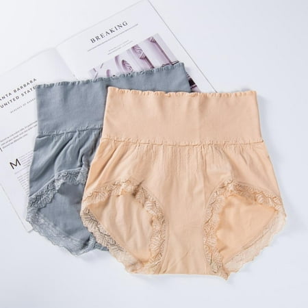 

Lace Trim Panties Women Briefs High Waist Briefs Full Coverage Panties Tummy Control Panties Stretchy Underpants Postpartum Nursing Panties 2pcs