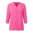 thumbnail image 3 of Womens Casual Chiffon Blouses 3/4 Sleeve Loose V Neck Pleated Button Down Shirts round Neck Tee Sports Tops for Women Training Shirt Women Womens Dressy Tee Shirts T Shirt Set Women Summer Tees for, 3 of 6