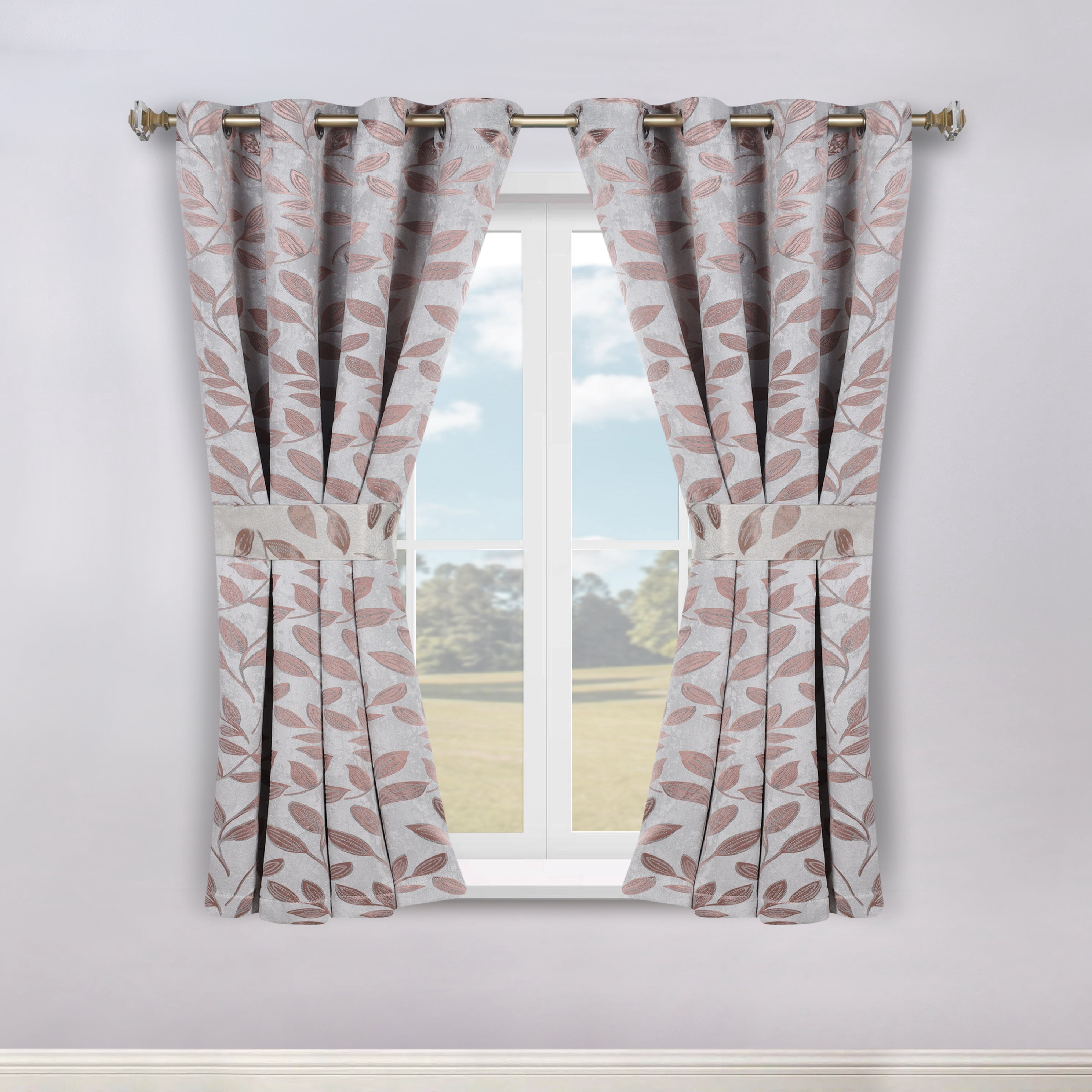Superior Blackout Leaves Curtains Set of 2, Light Filtering Grommet Curtain Panel Set, Champagne, 46"W x 63"L