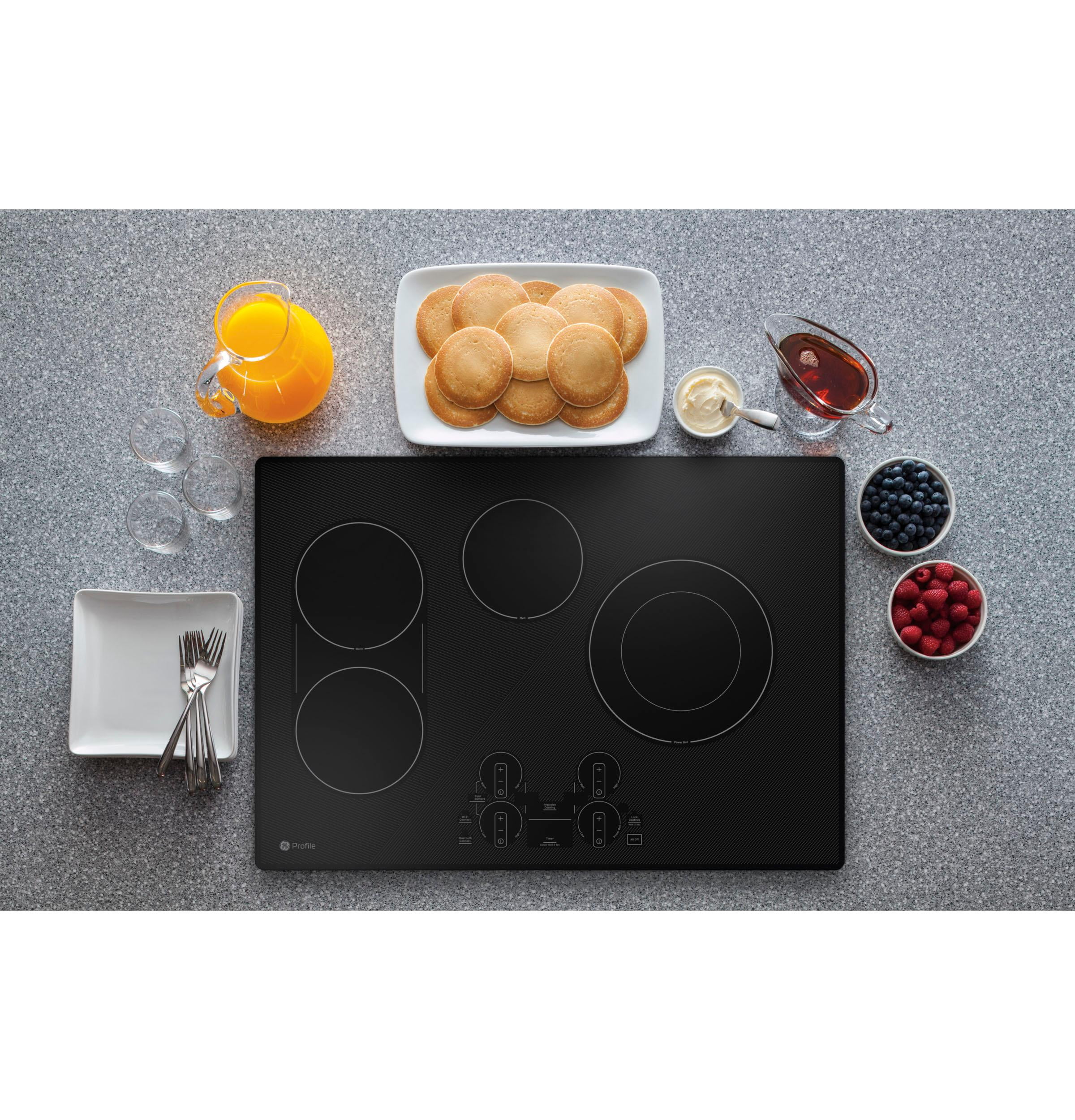 30 Inch Electric Smart Cooktop with 4 Elements, Smooth Glass Surface, SyncBurners, Dual Ring Elements, Wi-Fi, Guided Cooking, Touch Controls, Power Boil