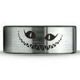 thumbnail image 2 of Tungsten Alice in Wonderland Cheshire Cat Band Ring 8mm Men Women Comfort Fit Brushed Gray Flat Cut Black Polished, 2 of 4