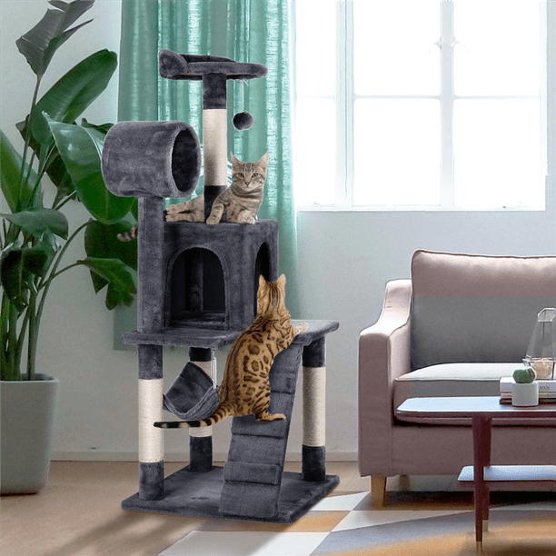 Topeakmart 51" Cat Tree Tower Condo Scratcher Furniture Kitten House Hammock Tunnel Scratching Post Gray