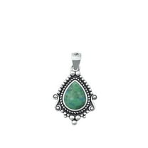 Sterling Silver Vintage Victorian Simulated Turquoise Pendant Fancy Bali Charm 925 New Jewelry Female