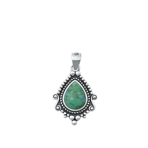 Sterling Silver Vintage Victorian Simulated Turquoise Pendant Fancy Bali Charm 925 New Jewelry Female