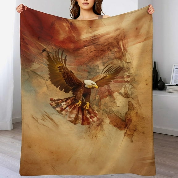 Flannel Winter Blanket American Flag Bald Eagle Plush And Warm Fleece Blanket Gifts for Women Independence Day Throw Blanket Gift for Kids Family And Friends 50"x60"