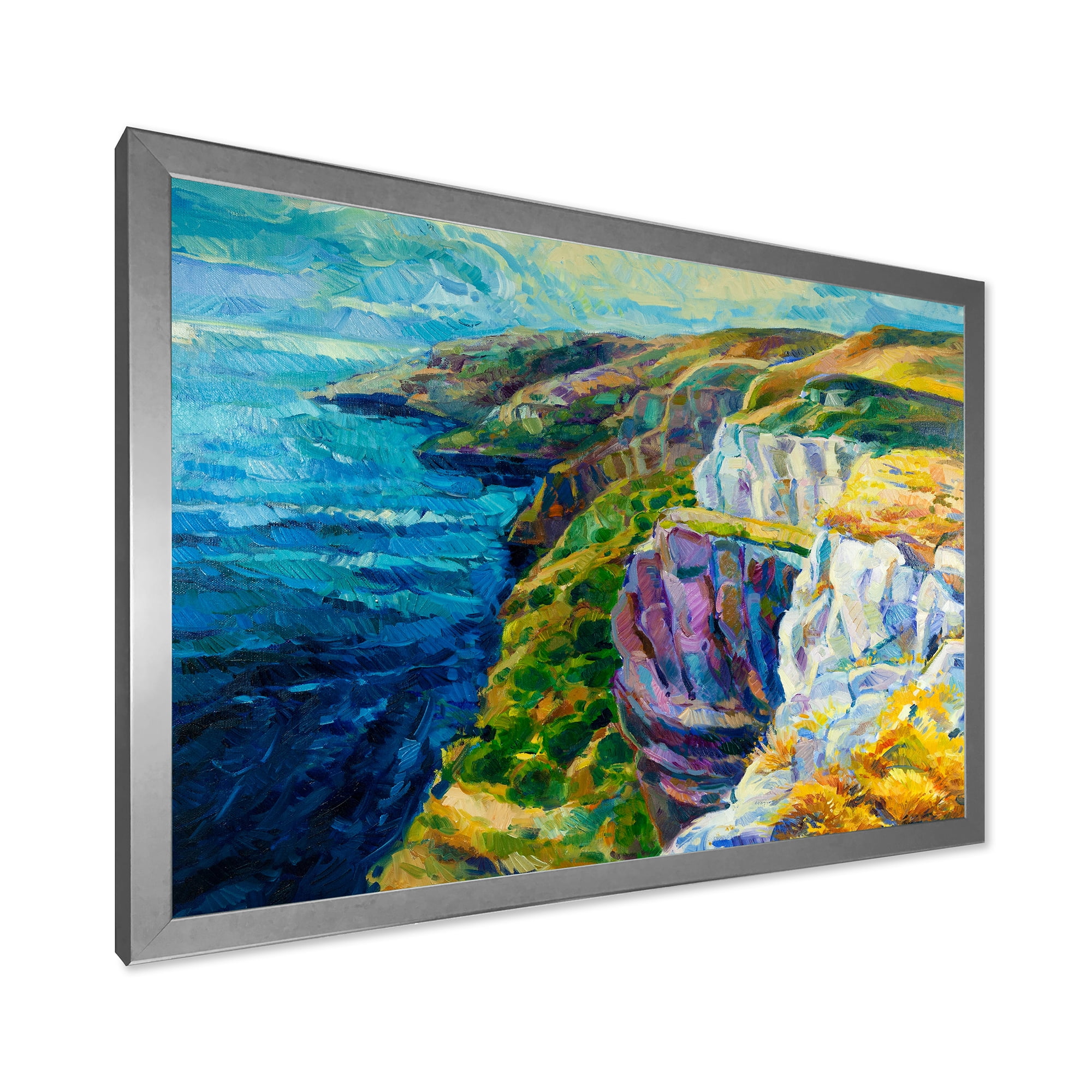 Designart 'The Blue Ocean By Rocky Cliffs II' Nautical & Coastal Framed Art Print