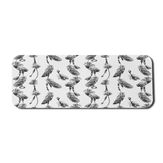 Tribal Computer Mouse Pad, Bohemian Feathers and Beads on Thread Graphic Pattern Art, Rectangle Non-Slip Rubber Mousepad Large, 31" x 12" Gaming Size, Charcoal Grey White, by Ambesonne