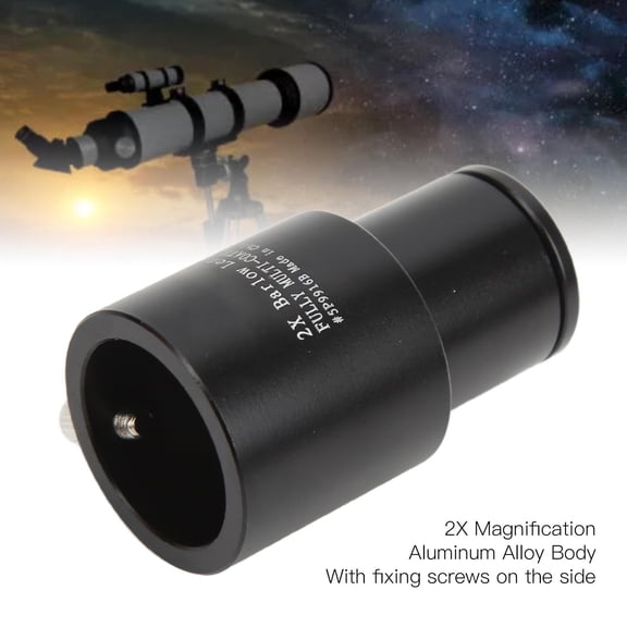 Yajisi 2X Barlow Lens, Full Multi‑Layer Coated Glass, 0.965in Telescope Eyepiece Extender, Aluminum Alloy, 2X Magnification, Set Screw, Wide‑Field Lunar & Nebula Observation