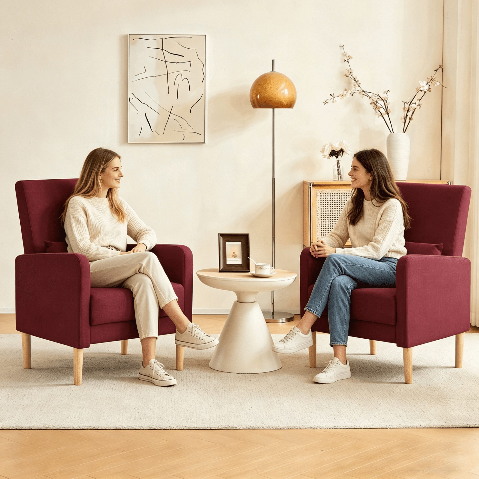 Gewnee 26.5"Accent Chair,Linen Fabric Upholstered Comfy Armchair with Solid Wood Frame & High Back,Single Chair for Living Room,Apartment,Office.Dark Red