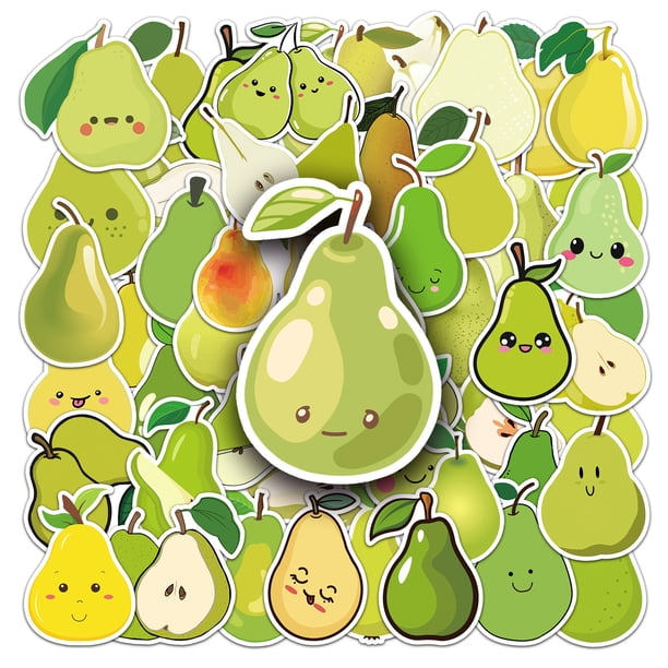 Paquete de pegatinas con forma de pera, 50 unidades, bonitas frutas verdes, impermeables