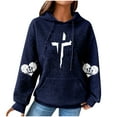 thumbnail image 3 of DDAPJ pyju Cross Graphic Hoodies for Women Waffle Knit Hooded Sweatshirt Loose Casual Pullover Hoodie Christian Blessed Sweatshirts with Kangaroo Pocket Prime Blue S, 3 of 6
