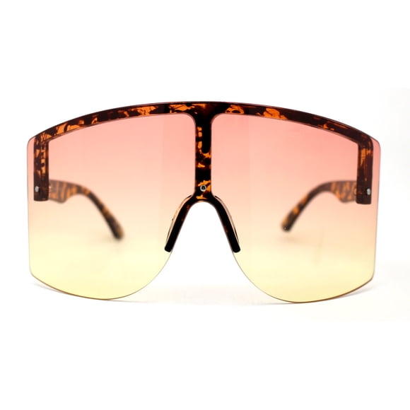 Mono Lens Rimless Oversized Shield Plastic Half Rim Sunglasses Tortoise Orange Yellow