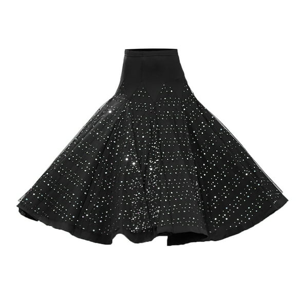 Yinanstore Shiny Belly Dance Skirt Belly Dance Flamenco Dance Skirt Circle Skirt Carnival Ballroom Dancing Long Waltz Tango Latin Skirt - Black, as described