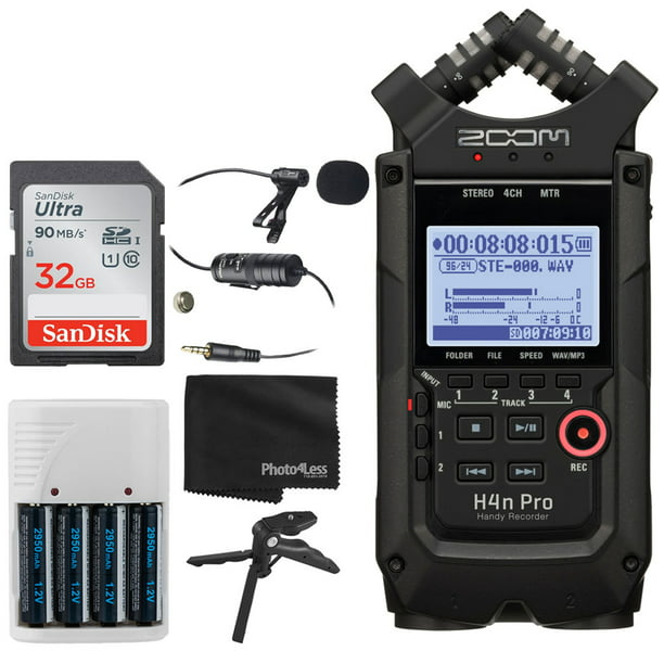 huella Sospechar Cenar Zoom H4n Pro 4-Input / 4-Track Portable Handy Recorder with Onboard X/Y Mic  Capsule (Black) + 32GB Memory Card + Professional Lavalier Condenser  Microphone + 4 AA Batteries and Charger - Walmart.com