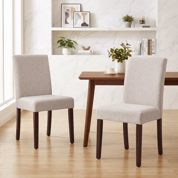 Upholstered Fabric Dining Chairs Set of 2 with Wood Legs, Modern Parsons Chairs with High Back for Kitchen, Dining Room, or Restaurant, Beige