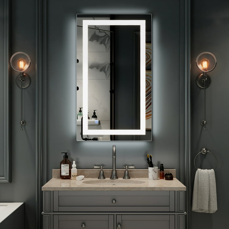 Ktaxon Anti-fog Wall Mounted Lighted Vanity Mirror LED Bathroom Mirror Anti  Fog and IP67 Waterproof, Rectangle 40x24 Silver 