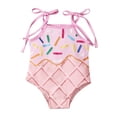 thumbnail image 3 of Girls Swimsuits One Piece Square Neck Sleeveless Bow Detail Ice Cream Print for Vacation Bathing Suits for Girls Pink 12 Months-18 Months, 3 of 9