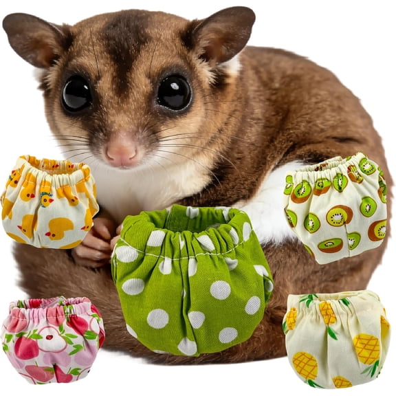 Adjustable Sugar Glider Diapers 5PCs Cute Reusable Washable Nappy Cloth Pee Pads Pull Up Stretchy Waist Climbing Diaper for Small Squirrel Rat Groundhog Hamster (Colorful Set 1, Medium)