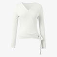 thumbnail image 6 of Lullu Girl's Tie Wrap Top Solid Lightweight Long Sleeve V Neck Shirt for Dance, 6 of 6