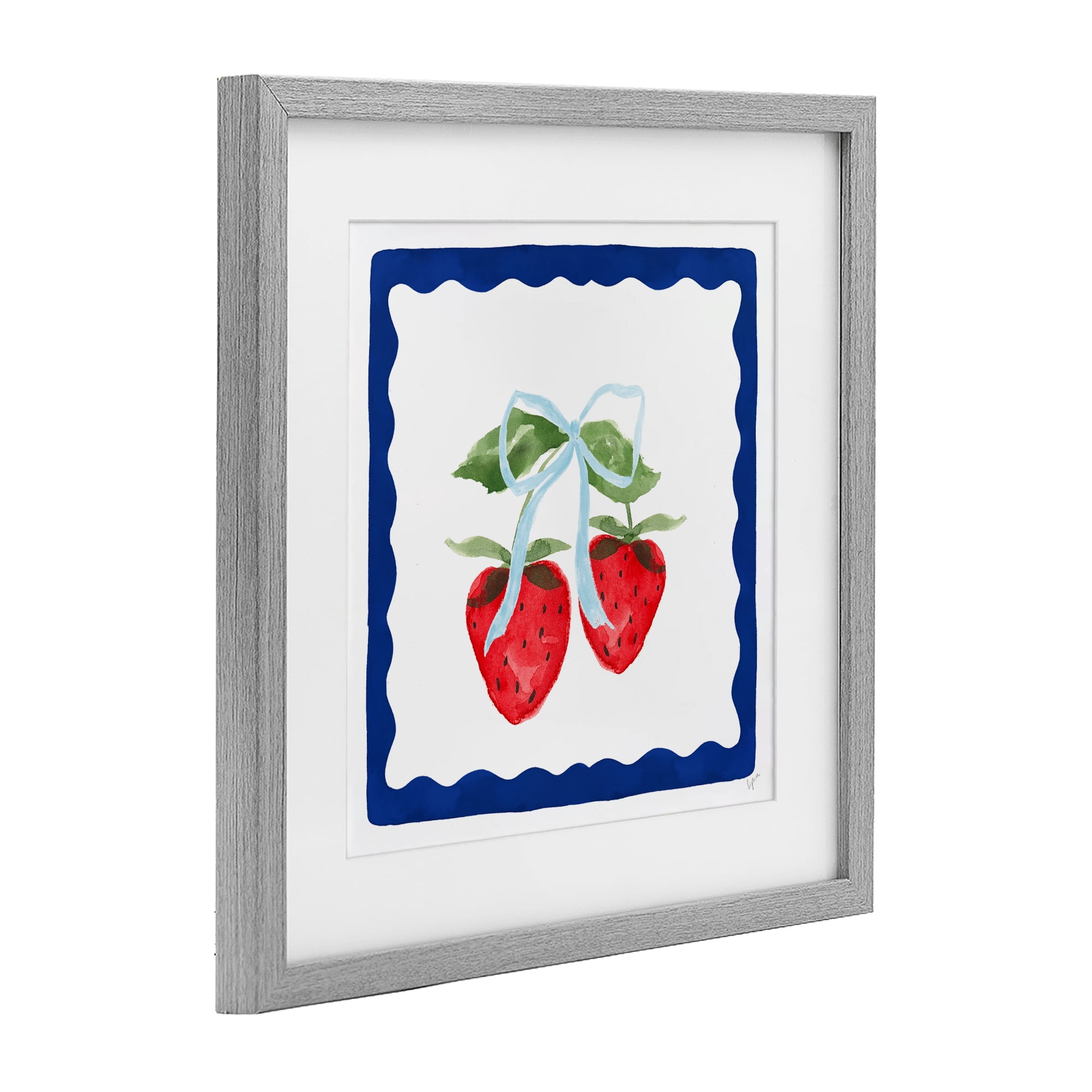 Stupell Industries Summer Bordered Strawberries Gray Framed Print Under Glass, design by Lucille Price