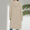 thumbnail image 4 of DPTALR Women's Classic Soft Fabric Longline Hooded Cardigan with Side Pockets and Open Front,Khaki,Size XL, 4 of 6
