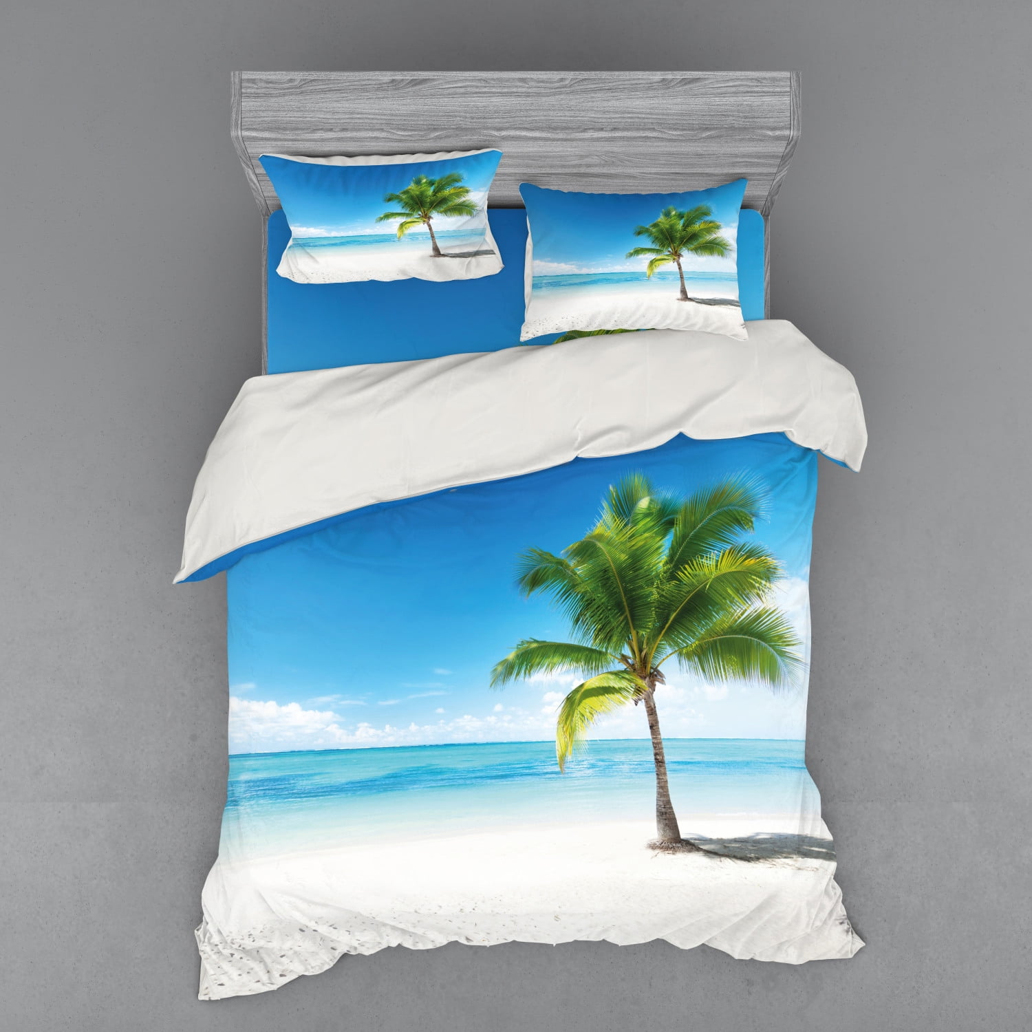 Landscape Duvet Cover Set, Caribbean Maldives Beach Island Sea Ocean